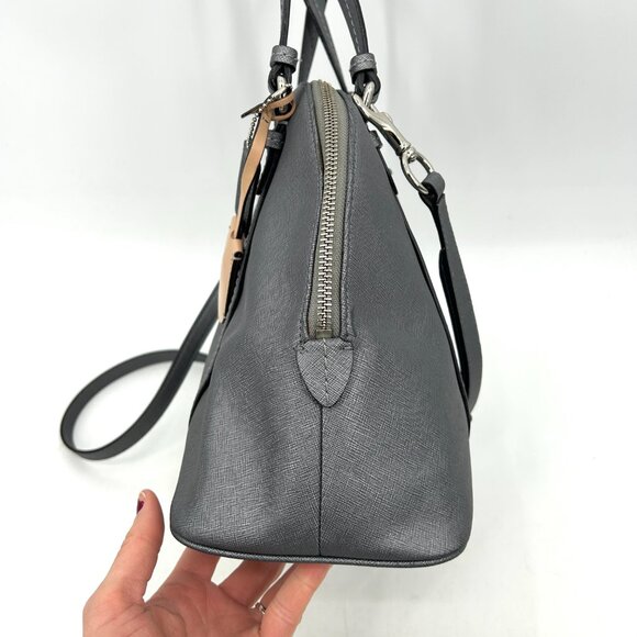 COACH Gray Metallic Peyton Saffiano Leather Domed Satchel Shoulder Handbag Purse - Picture 8 of 13